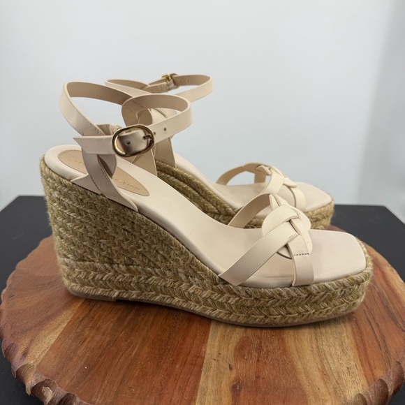 Stuart Weitzman Braida Max leather espadrille wedge sandals cream white sz 9 - Picture 2 of 9